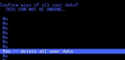 «Да – удалить все пользовательские данные»