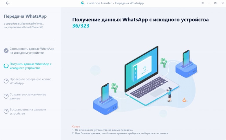 передача данных Android WhatsApp в iphone
