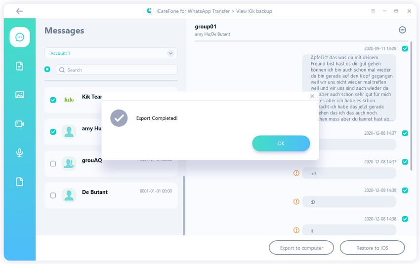 экспорт данных kik завершен - руководство
