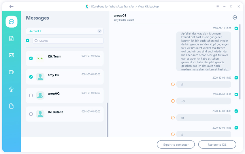 экспорт данных kik - руководство