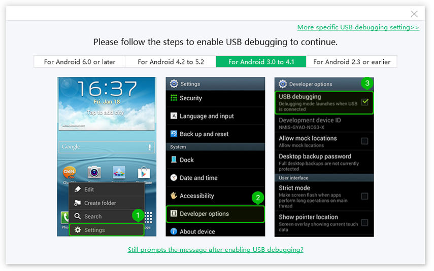 Tenorshare ReiBoot for Android for enable usb debugging of Android 3.0 to 4.1