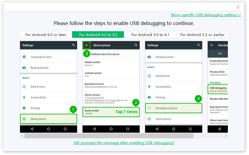 Tenorshare ReiBoot for Android for enable usb debugging of Android 4.2 to 5.2