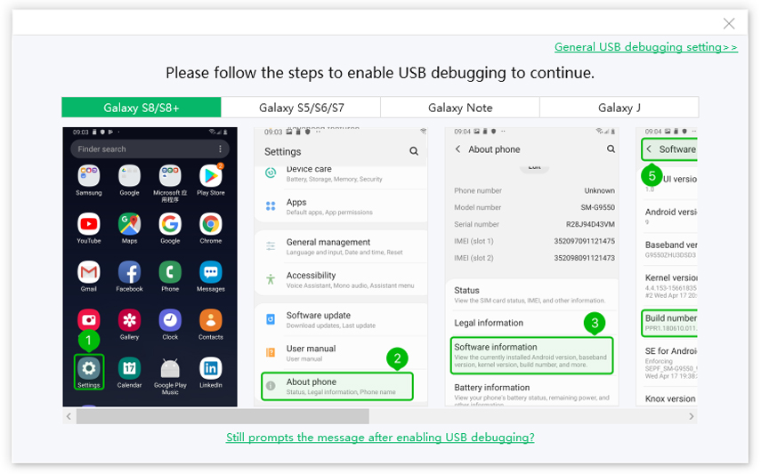 enable samsung usb debugging on ReiBoot for Android
