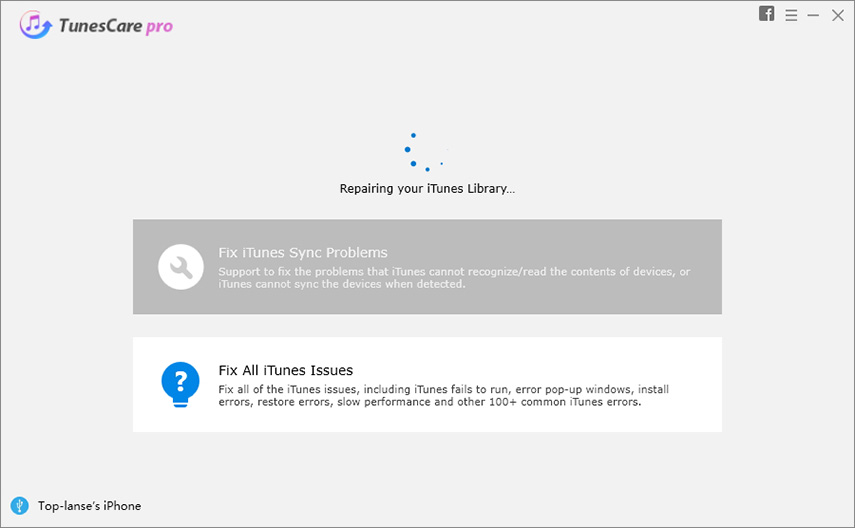 tunescare starts to repair itunes problems