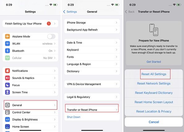 reset all settings on iPhone