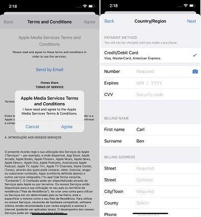 change iphone account country and region