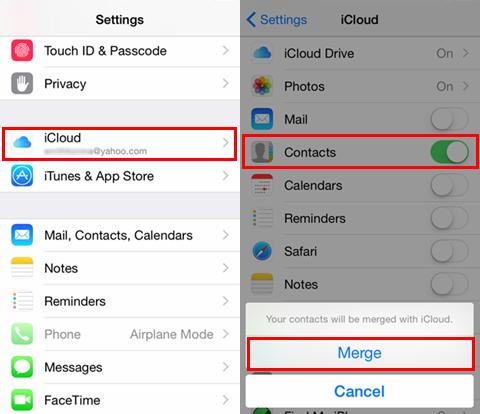 синхронизировать контакты с icloud