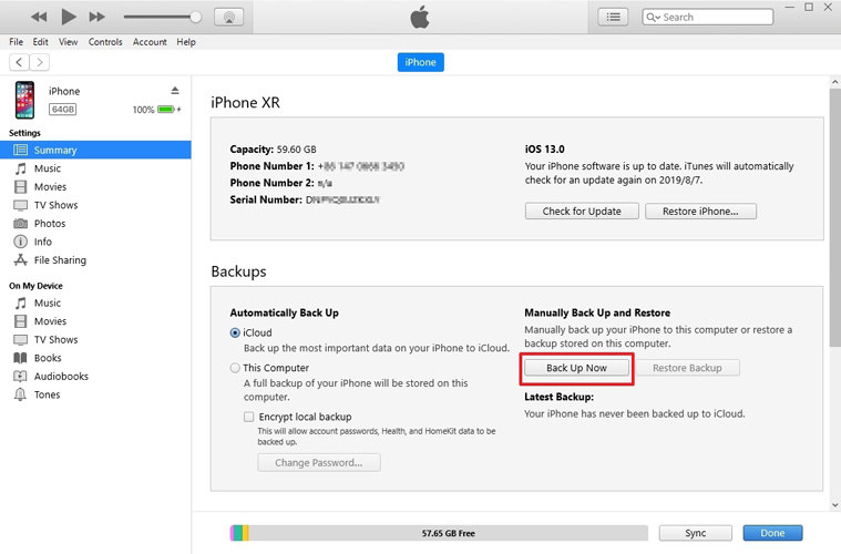 backup iphone via itunes