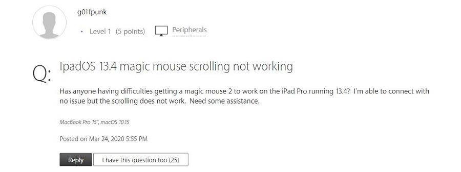 iPadOS 13.4 Magic Mouse Scrolling Not Working