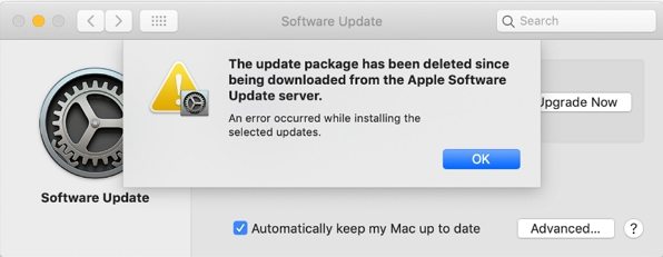 ощибка обновления macOS Catalina